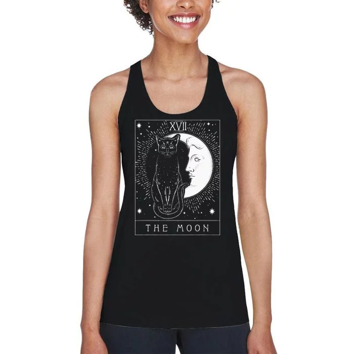 Tarot Card Crescent Moon And Cat Graphic Women's Racerback Tank