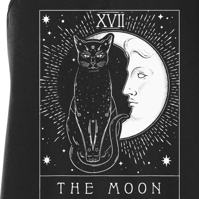 Tarot Card Crescent Moon And Cat Graphic Women's Racerback Tank