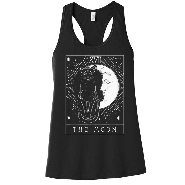 Tarot Card Crescent Moon And Cat Graphic Women's Racerback Tank