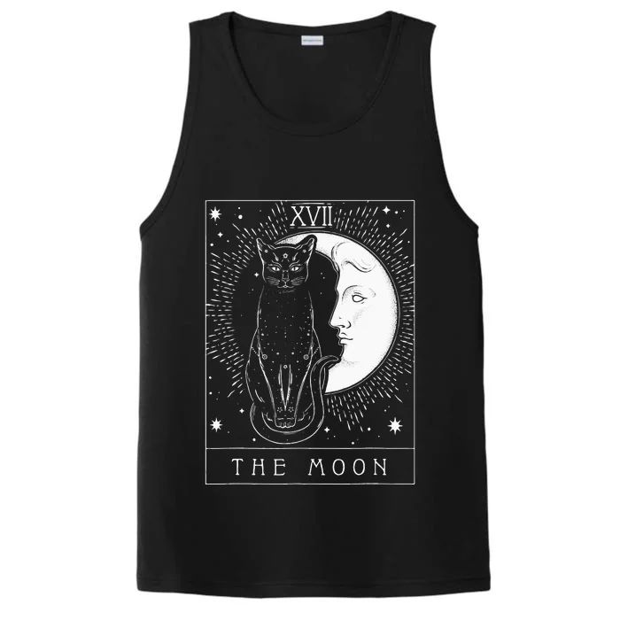 Tarot Card Crescent Moon And Cat Graphic Performance Tank