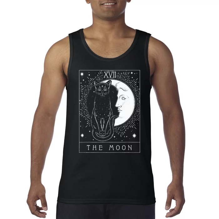 Tarot Card Crescent Moon And Cat Graphic Tank Top