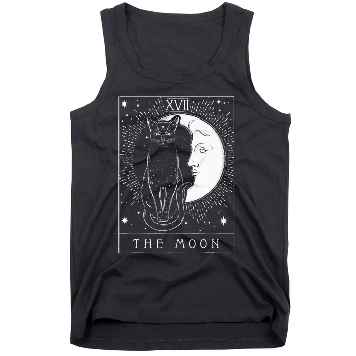 Tarot Card Crescent Moon And Cat Graphic Tank Top