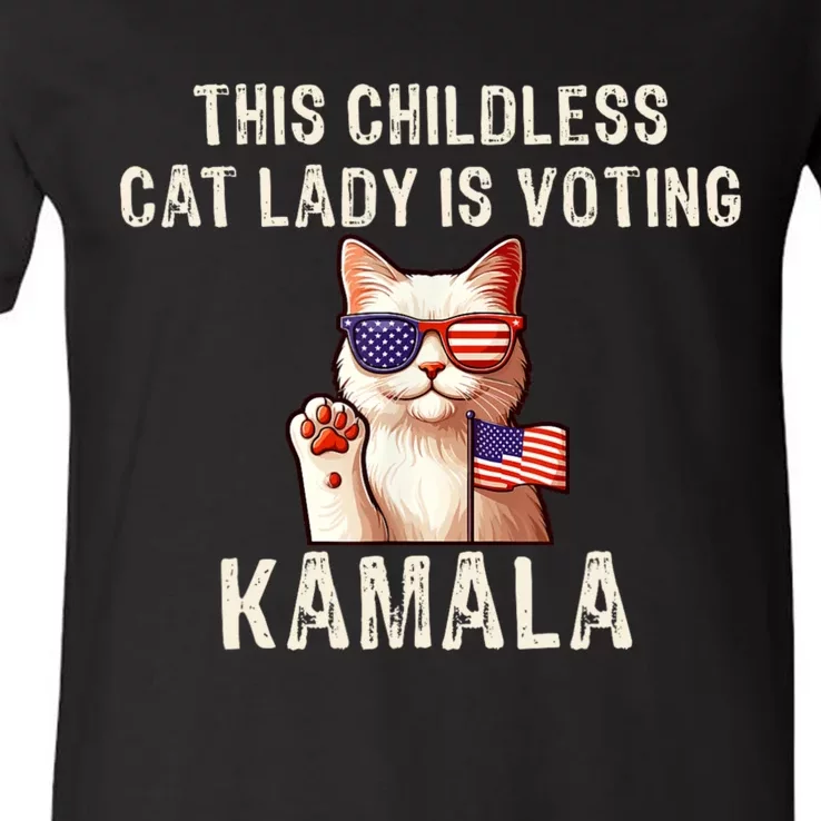 This Childless Cat Lady Is Voting Kamala Harris 2024 V-Neck T-Shirt