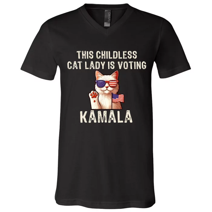 This Childless Cat Lady Is Voting Kamala Harris 2024 V-Neck T-Shirt