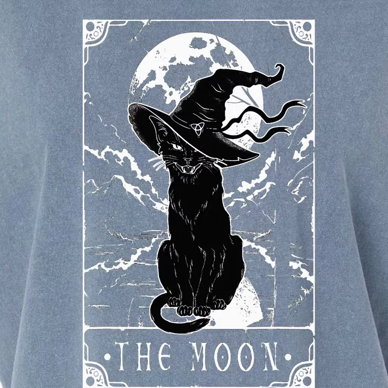 Tarot Card Crescent Moon And Black Cat Witch Hat Halloween Garment-Dyed Women's Muscle Tee