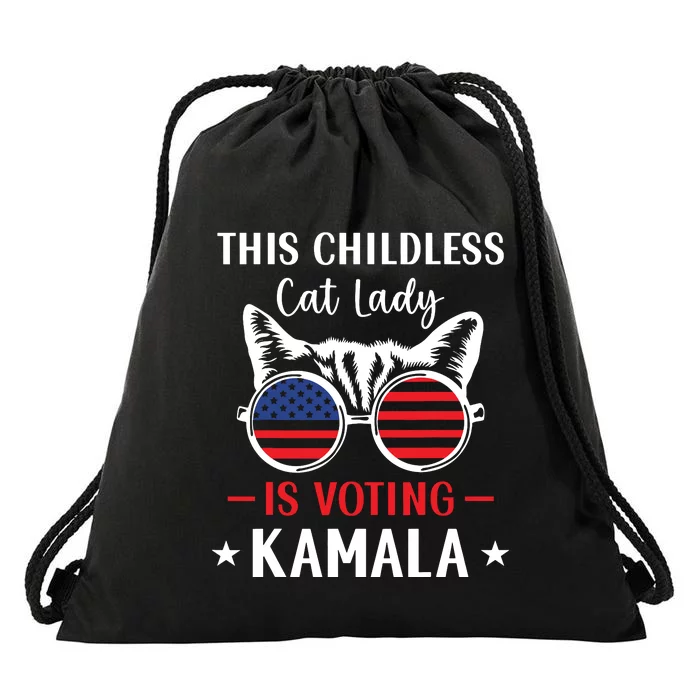 This Childless Cat Lady Is Voting Kamalaharris 2024 Drawstring Bag