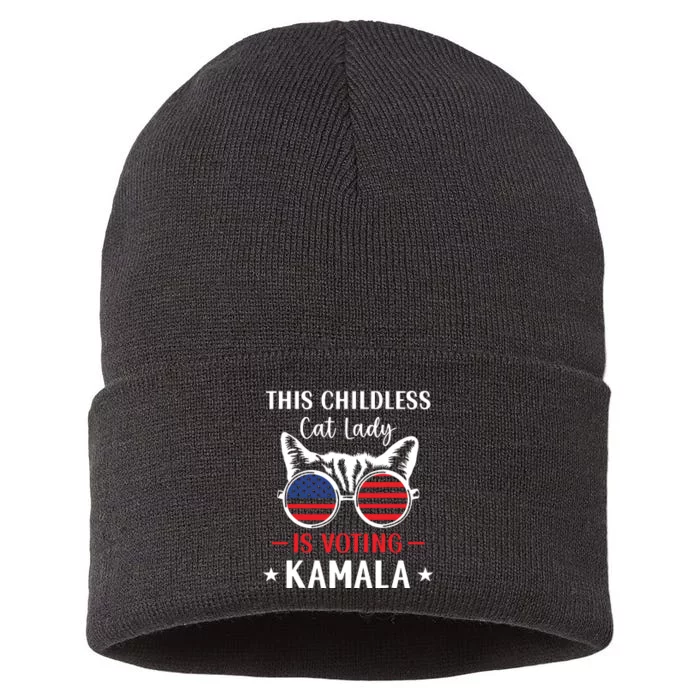 This Childless Cat Lady Is Voting Kamalaharris 2024 Sustainable Knit Beanie