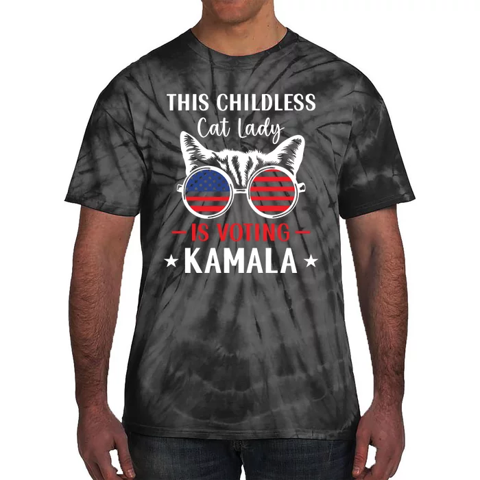 This Childless Cat Lady Is Voting Kamalaharris 2024 Tie-Dye T-Shirt