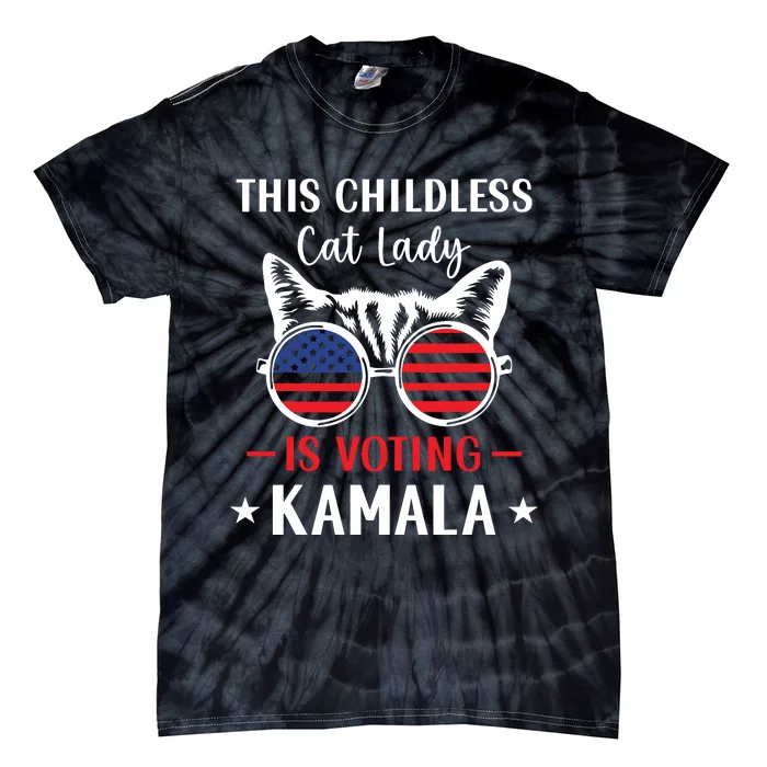 This Childless Cat Lady Is Voting Kamalaharris 2024 Tie-Dye T-Shirt