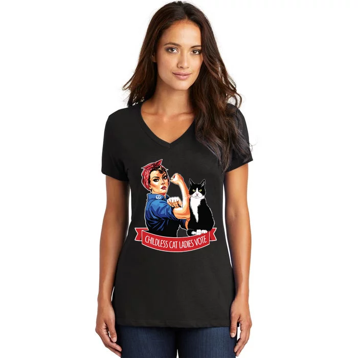 This Childless Cat Lady Is Voting Kamala Women's V-Neck T-Shirt