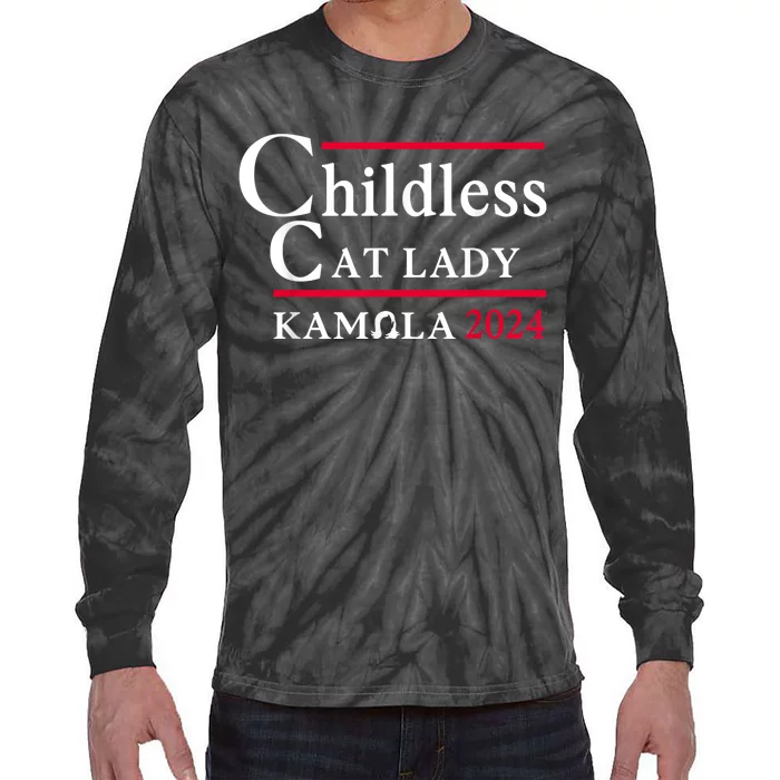 This Childless Cat Lady Is Voting Kamala Election 2024 Tie-Dye Long Sleeve Shirt