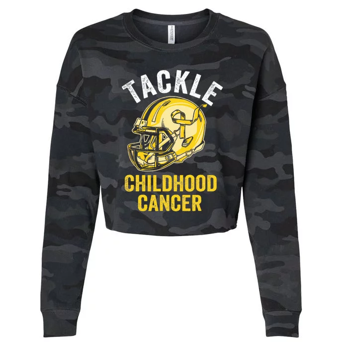 Tackle Childhood Cancer Awareness Football Gold Ribbon Cropped Pullover Crew