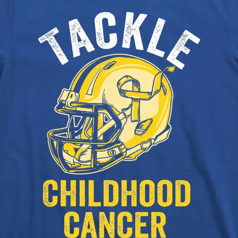 Tackle Childhood Cancer Awareness Football Gold Ribbon T-Shirt