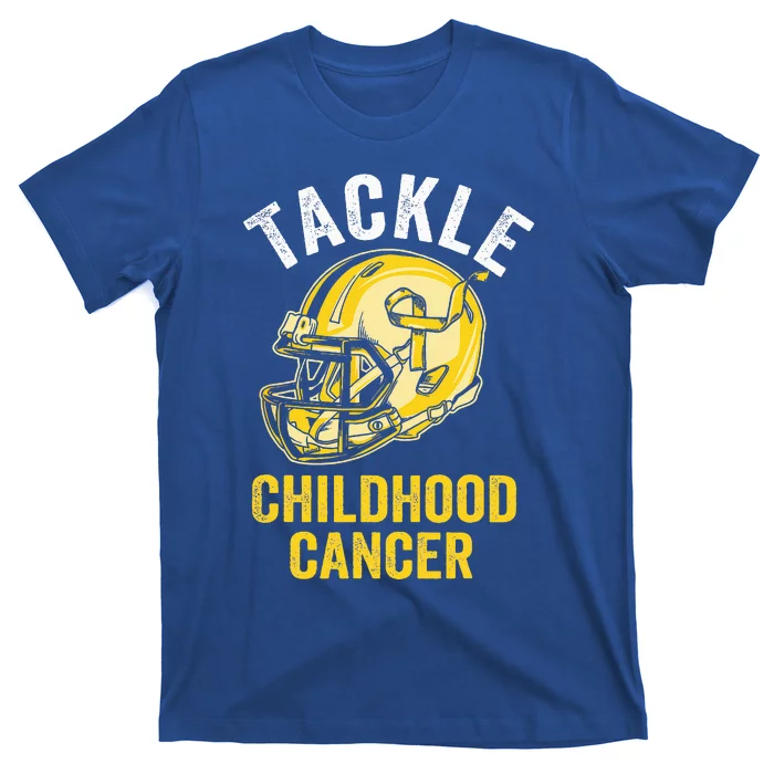 Tackle Childhood Cancer Awareness Football Gold Ribbon T-Shirt