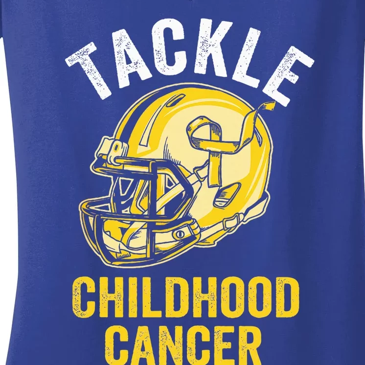 Tackle Childhood Cancer Awareness Football Gold Ribbon Women's V-Neck T-Shirt