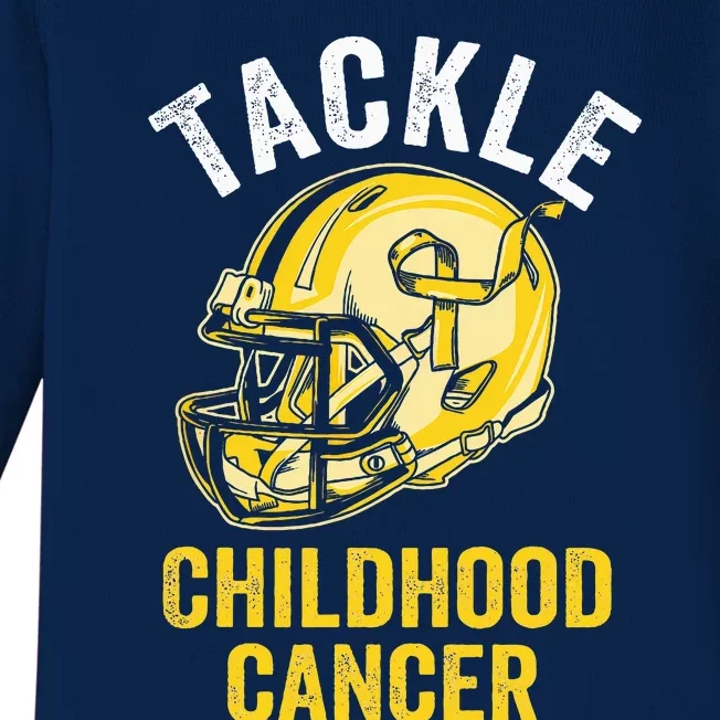 Tackle Childhood Cancer Awareness Football Gold Ribbon Baby Long Sleeve Bodysuit