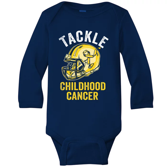 Tackle Childhood Cancer Awareness Football Gold Ribbon Baby Long Sleeve Bodysuit