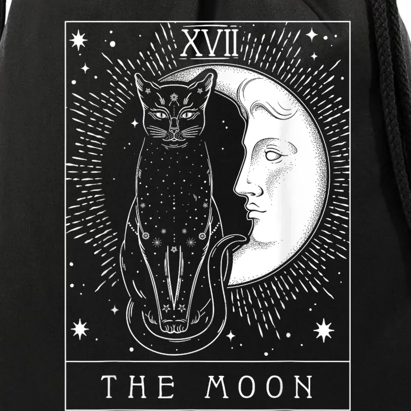 Tarot Card Crescent Moon And Cat Graphic Drawstring Bag