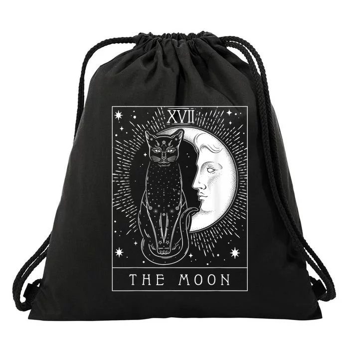 Tarot Card Crescent Moon And Cat Graphic Drawstring Bag