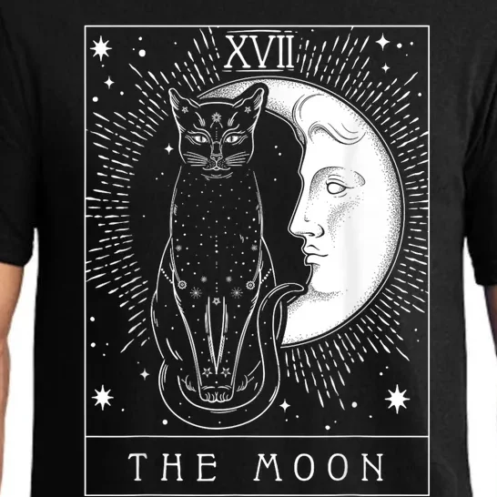 Tarot Card Crescent Moon And Cat Graphic Pajama Set