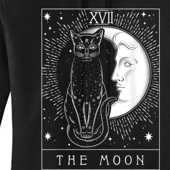 Tarot Card Crescent Moon And Cat Graphic Women's Pullover Hoodie