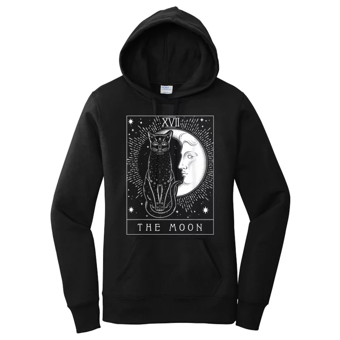 Tarot Card Crescent Moon And Cat Graphic Women's Pullover Hoodie