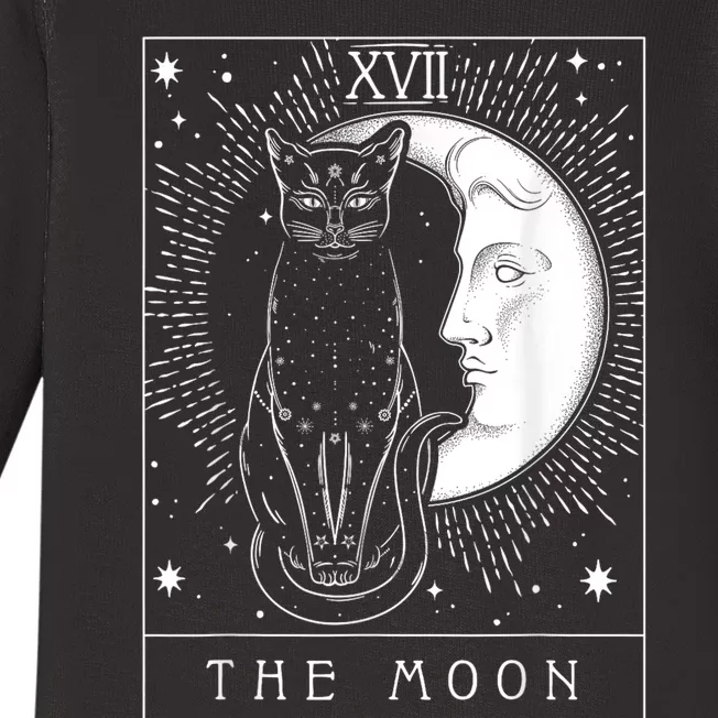 Tarot Card Crescent Moon And Cat Graphic Baby Long Sleeve Bodysuit