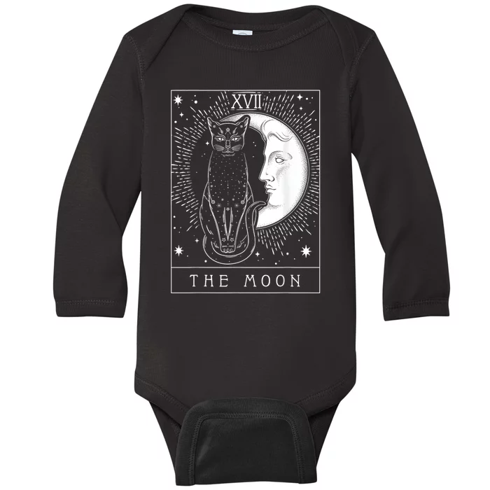 Tarot Card Crescent Moon And Cat Graphic Baby Long Sleeve Bodysuit