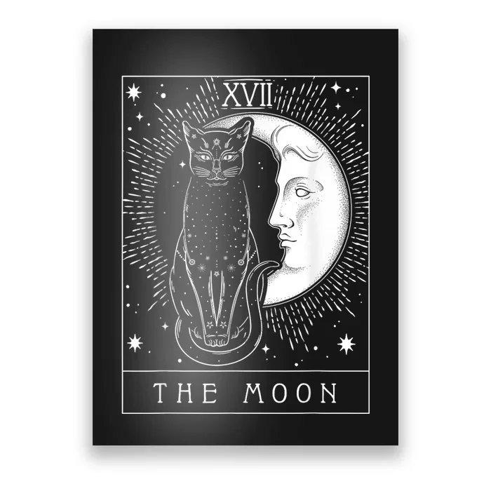 Tarot Card Crescent Moon And Cat Graphic Poster