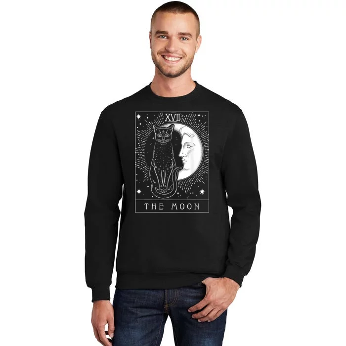 Tarot Card Crescent Moon And Cat Graphic Tall Sweatshirt