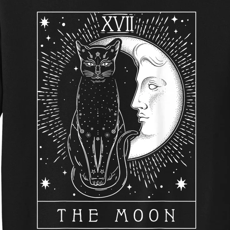 Tarot Card Crescent Moon And Cat Graphic Tall Sweatshirt