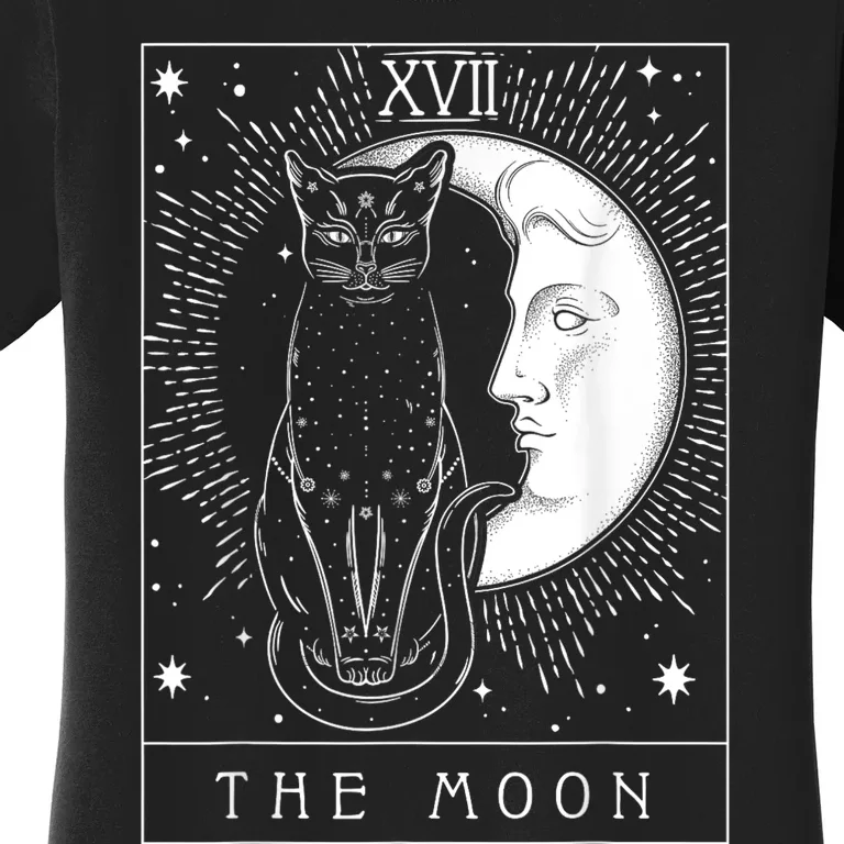 Tarot Card Crescent Moon And Cat Graphic Women's T-Shirt