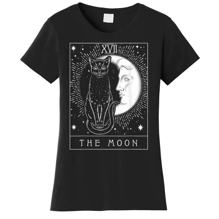 Tarot Card Crescent Moon And Cat Graphic Women's T-Shirt