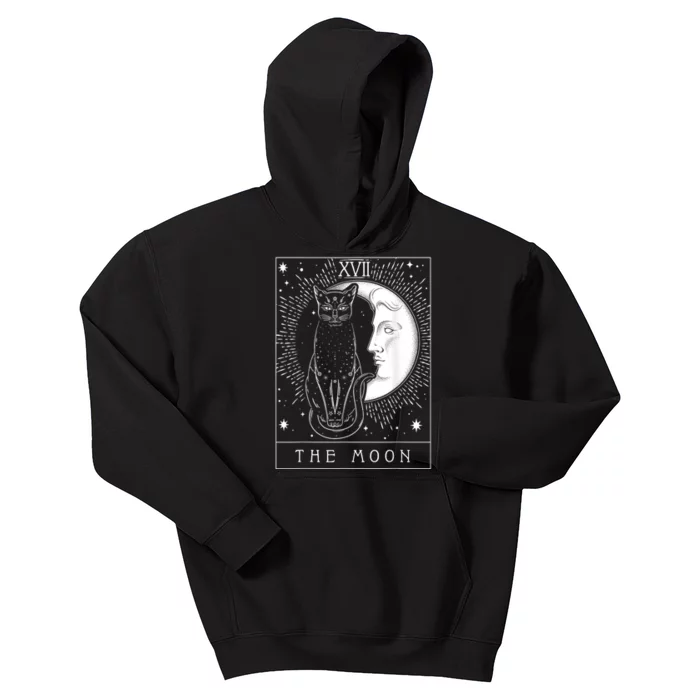 Tarot Card Crescent Moon And Cat Graphic Kids Hoodie