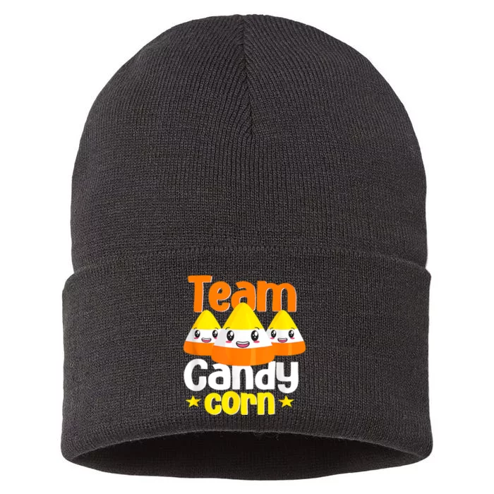 Team Candy Corn Halloween Costume Funny Sustainable Knit Beanie