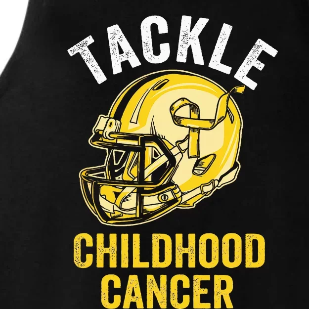 Tackle Childhood Cancer Awareness Football Gold Ribbon Ladies Tri-Blend Wicking Tank