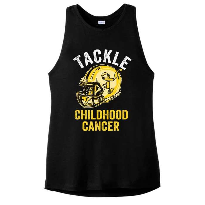 Tackle Childhood Cancer Awareness Football Gold Ribbon Ladies Tri-Blend Wicking Tank