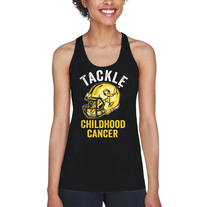 Tackle Childhood Cancer Awareness Football Gold Ribbon Women's Racerback Tank