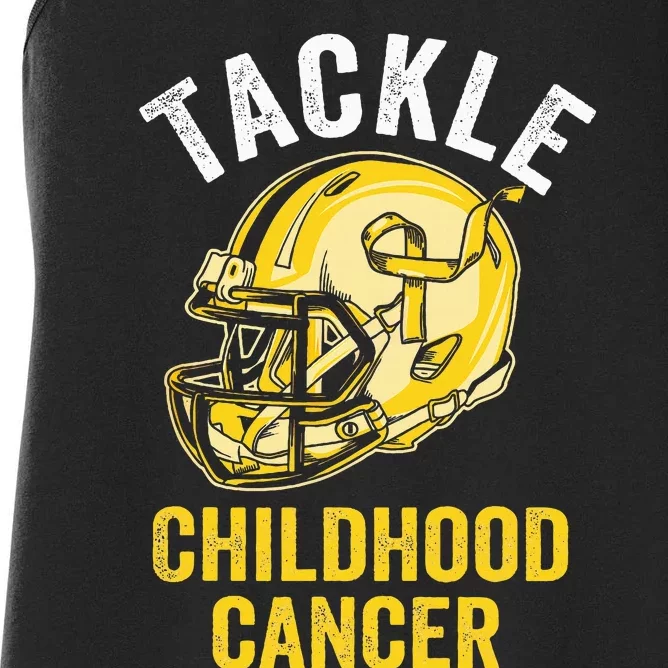 Tackle Childhood Cancer Awareness Football Gold Ribbon Women's Racerback Tank