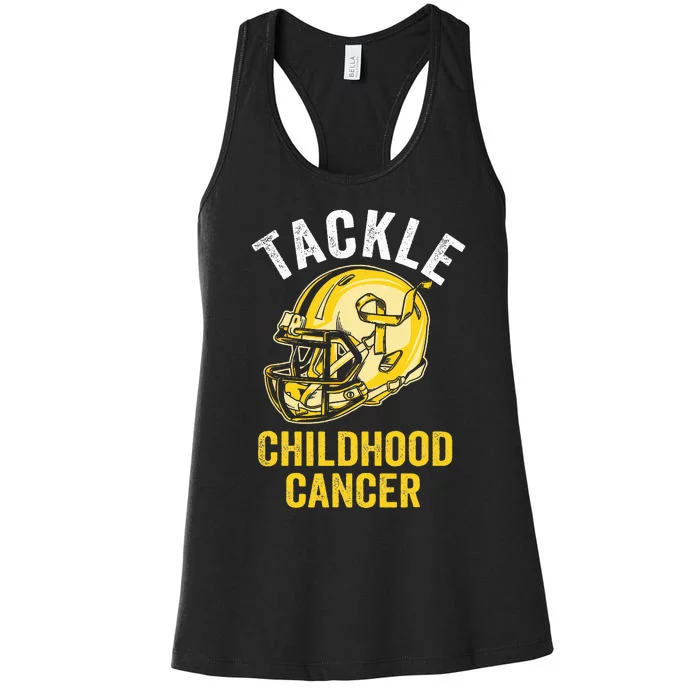 Tackle Childhood Cancer Awareness Football Gold Ribbon Women's Racerback Tank