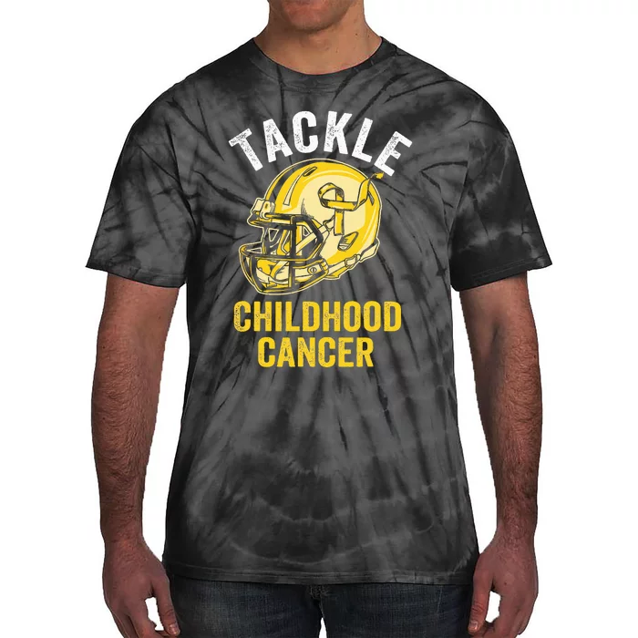 Tackle Childhood Cancer Awareness Football Gold Ribbon Tie-Dye T-Shirt