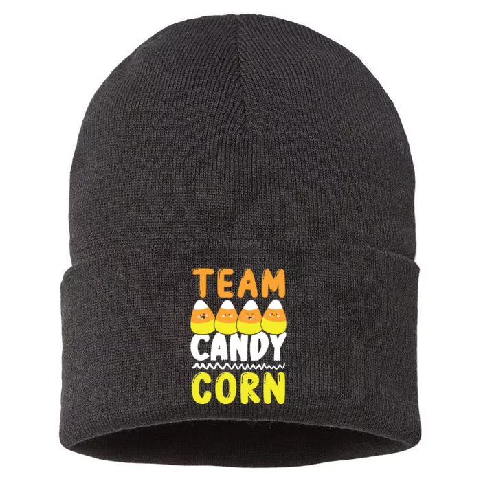 Team Candy Corn Funny Halloween Scary Lazy Costume Kids Sustainable Knit Beanie