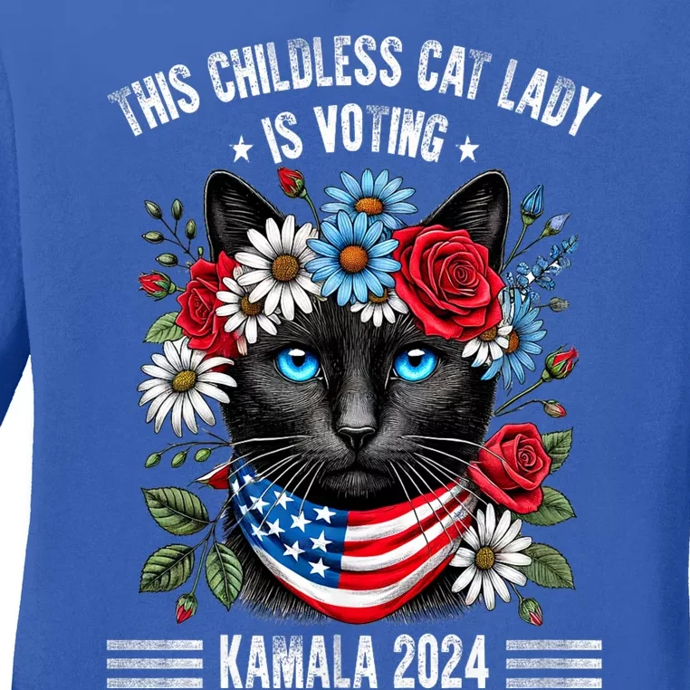 This Childless Cat Lady Ladies Is Voting Kamala 2024 Ladies Long Sleeve Shirt