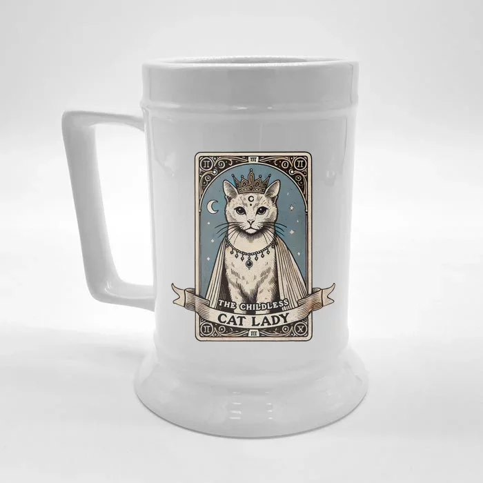 Tarot Card Childless Cat Lady Vote Kamala Front & Back Beer Stein