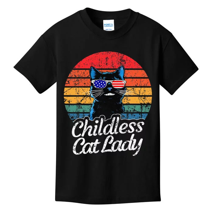 This Childless Cat Lady Is Voting Kamalaharris 2024 Retro Gift Kids T-Shirt