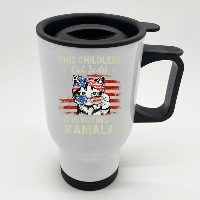 This Childless Cat Lady Is Voting Kamala Harris 2024 Front & Back Stainless Steel Travel Mug