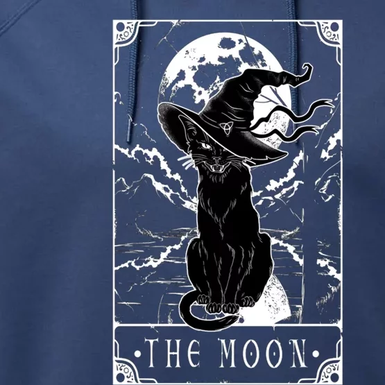 Tarot Card Crescent Moon And Black Cat Witch Hat Halloween Funny Gift Performance Fleece Hoodie