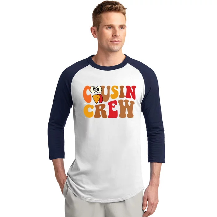 Thanksgiving Cousin Crew With Cute Turkey Family Matching Cool Gift Baseball Sleeve Shirt