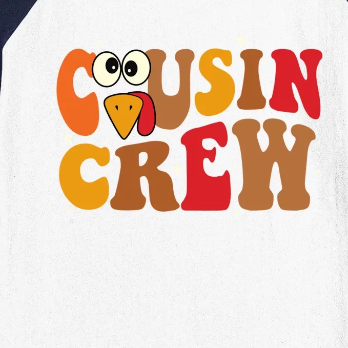 Thanksgiving Cousin Crew With Cute Turkey Family Matching Cool Gift Baseball Sleeve Shirt