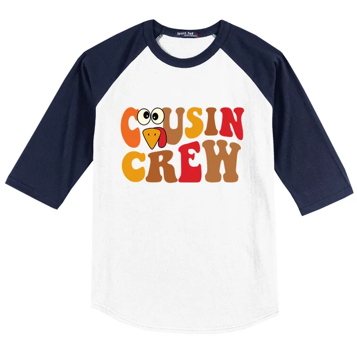 Thanksgiving Cousin Crew With Cute Turkey Family Matching Cool Gift Baseball Sleeve Shirt